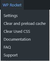 WP Rocket clear cache dropdown