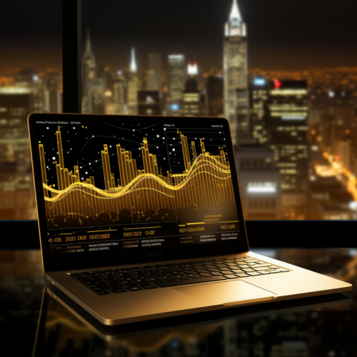 gold tone laptop with data visualization of Technical SEO