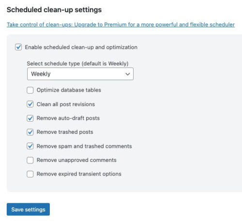 scheduled clean up settings