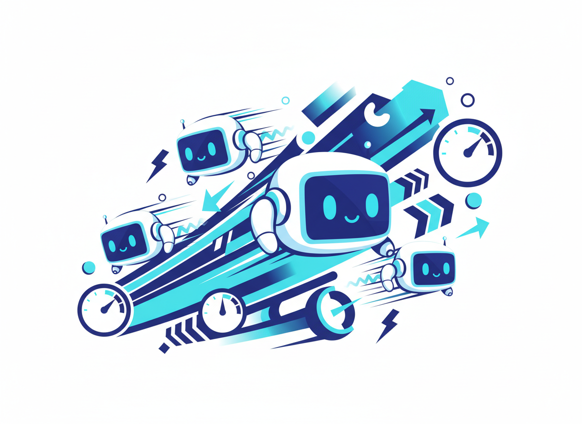 data and robots zipping by at a fast speed