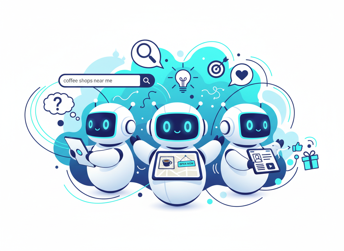 3 cute robots optimizing content for seo and ai llms