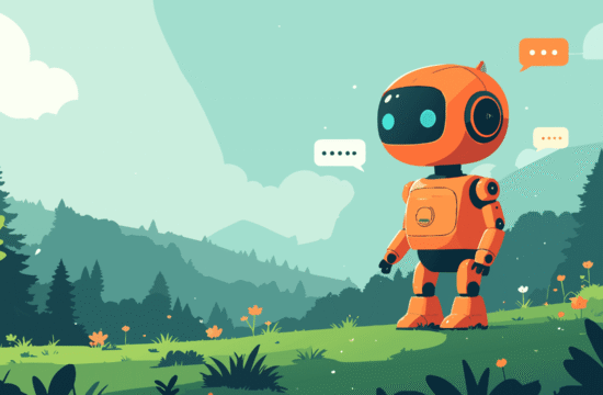 Chatbot standing in field of flowers