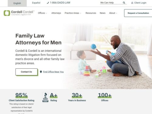 Cordell & Cordell homepage on the custom WordPress theme, archived March 2022